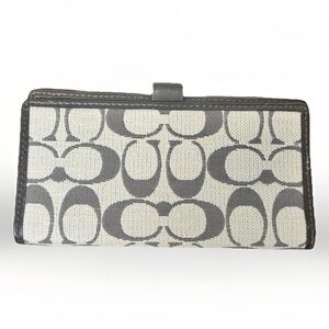 Coach Slim Envelope Wallet Signature Canvas Gray and Cream